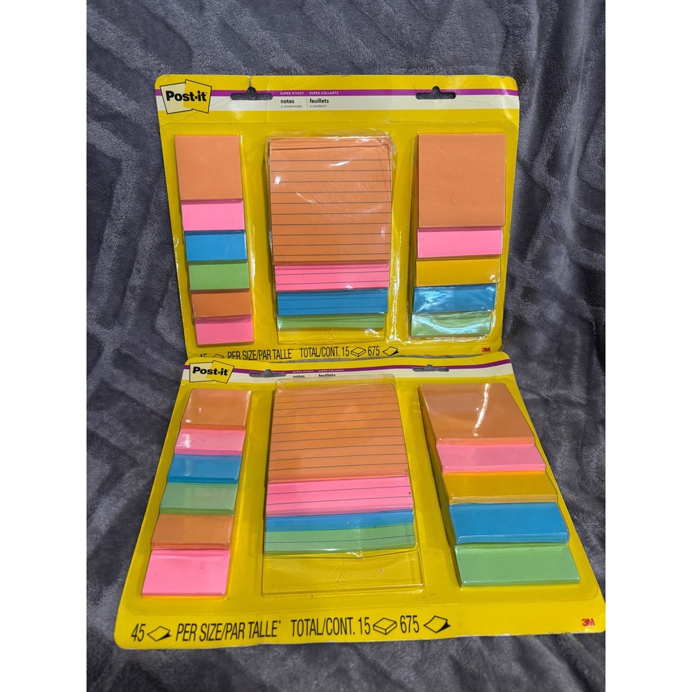 Set‎ of 2- Post-it Super Sticky Notes Supernova Neons Collection 675 Total Count